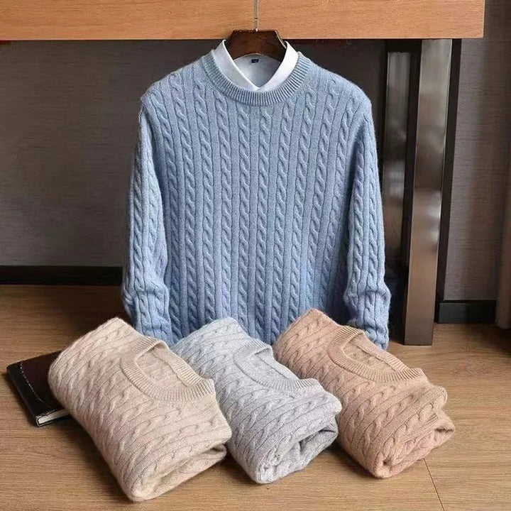 Mens Jumper Cable Knit Pure Cotton Crew Neck Pullover