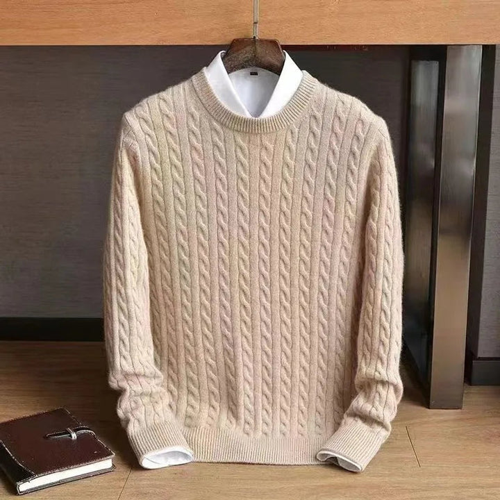 Mens Jumper Cable Knit Pure Cotton Crew Neck Pullover