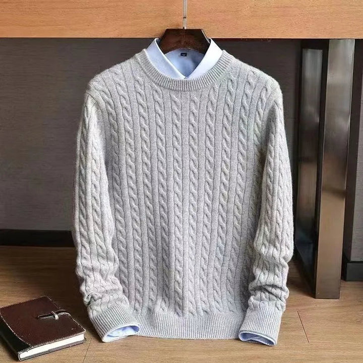 Mens Jumper Cable Knit Pure Cotton Crew Neck Pullover