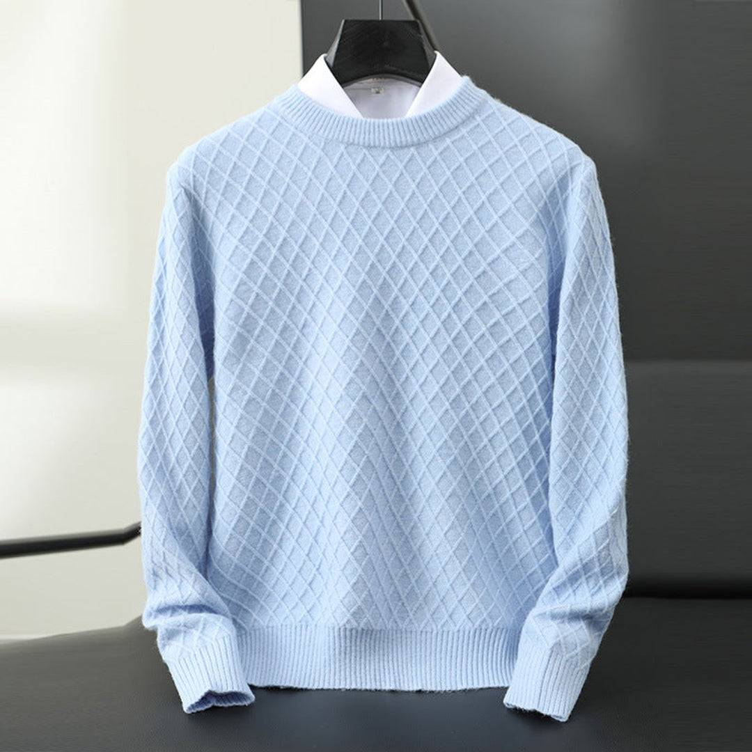 Mens Jumper Cashmere Blend Diamond Knit Crew Neck Pullover