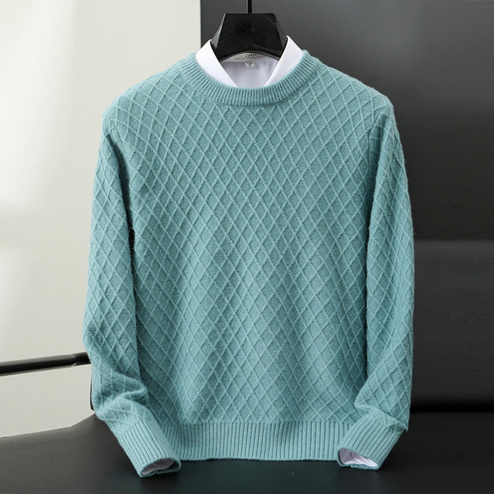 Mens Jumper Cashmere Blend Diamond Knit Crew Neck Pullover