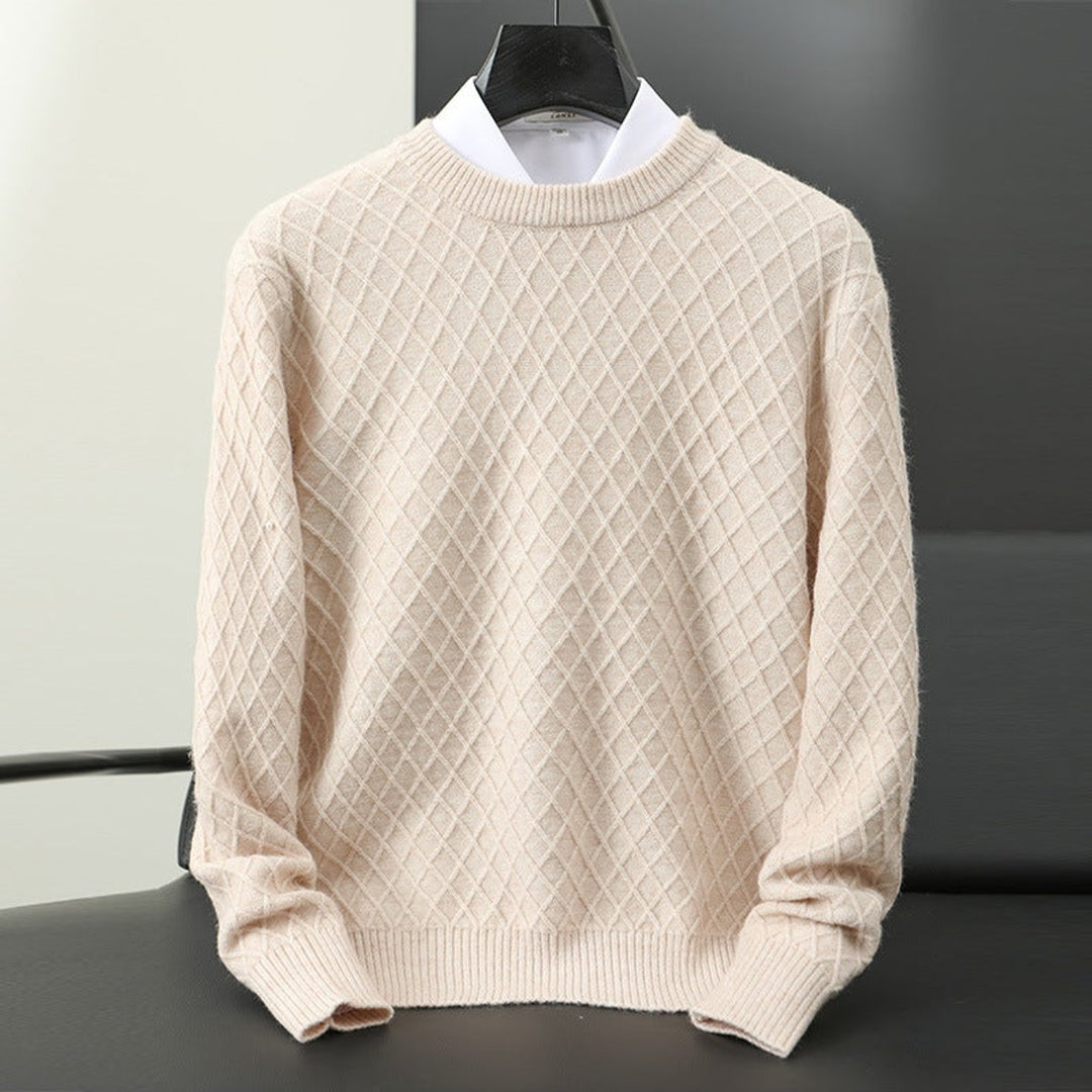 Mens Jumper Cashmere Blend Diamond Knit Crew Neck Pullover