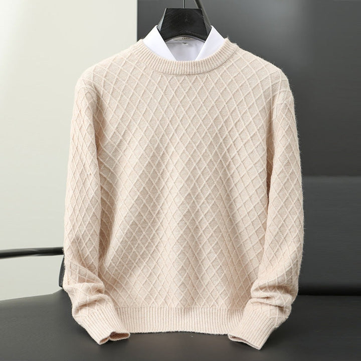 Mens Jumper Cashmere Blend Diamond Knit Crew Neck Pullover