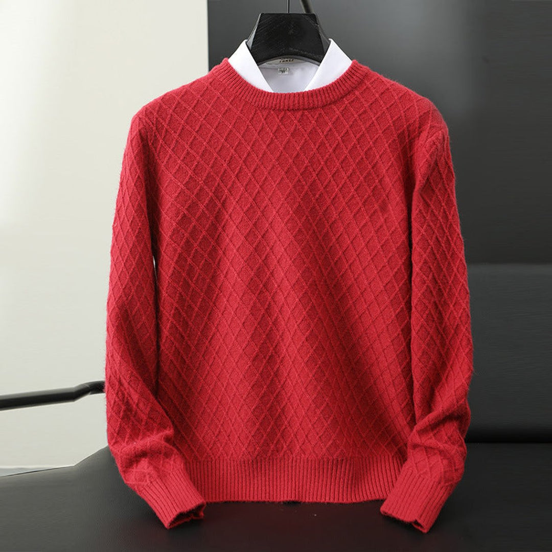 Mens Jumper Cashmere Blend Diamond Knit Crew Neck Pullover