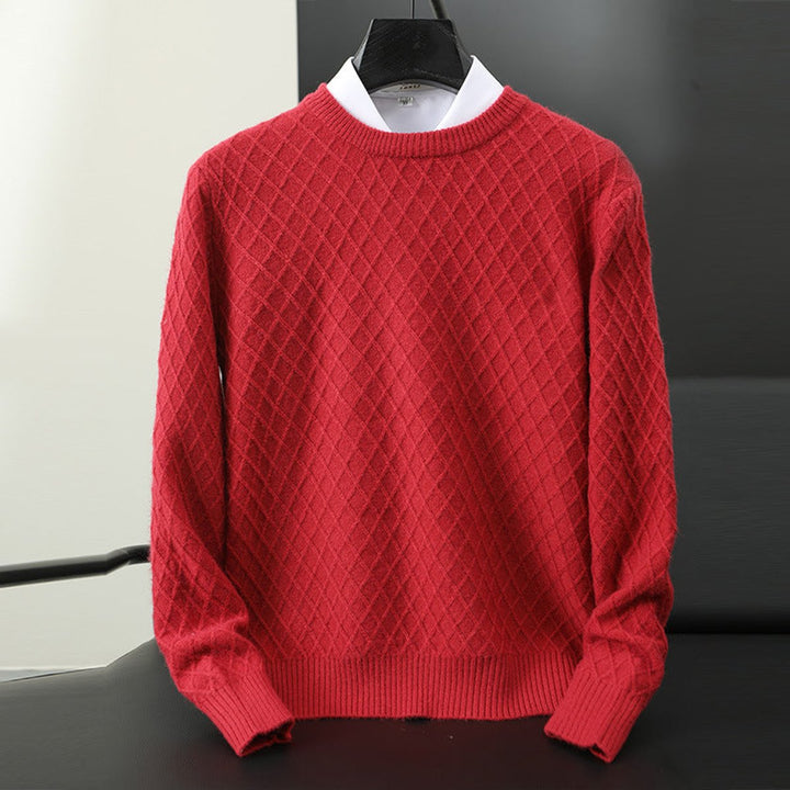Mens Jumper Cashmere Blend Diamond Knit Crew Neck Pullover