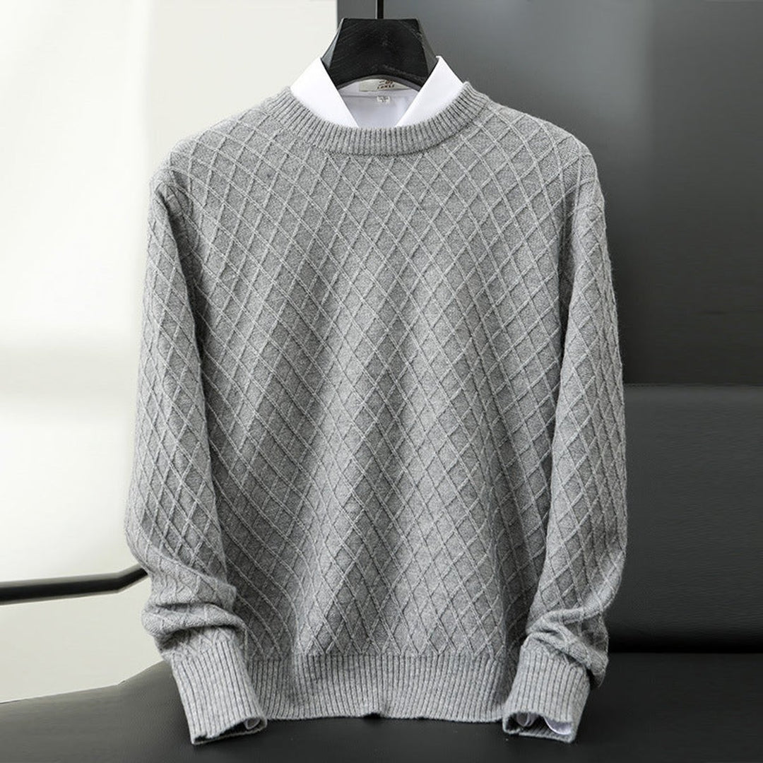 Mens Jumper Cashmere Blend Diamond Knit Crew Neck Pullover