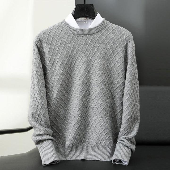 Mens Jumper Cashmere Blend Diamond Knit Crew Neck Pullover
