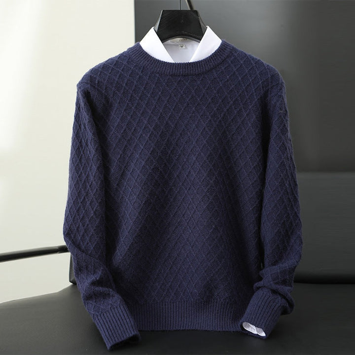 Mens Jumper Cashmere Blend Diamond Knit Crew Neck Pullover