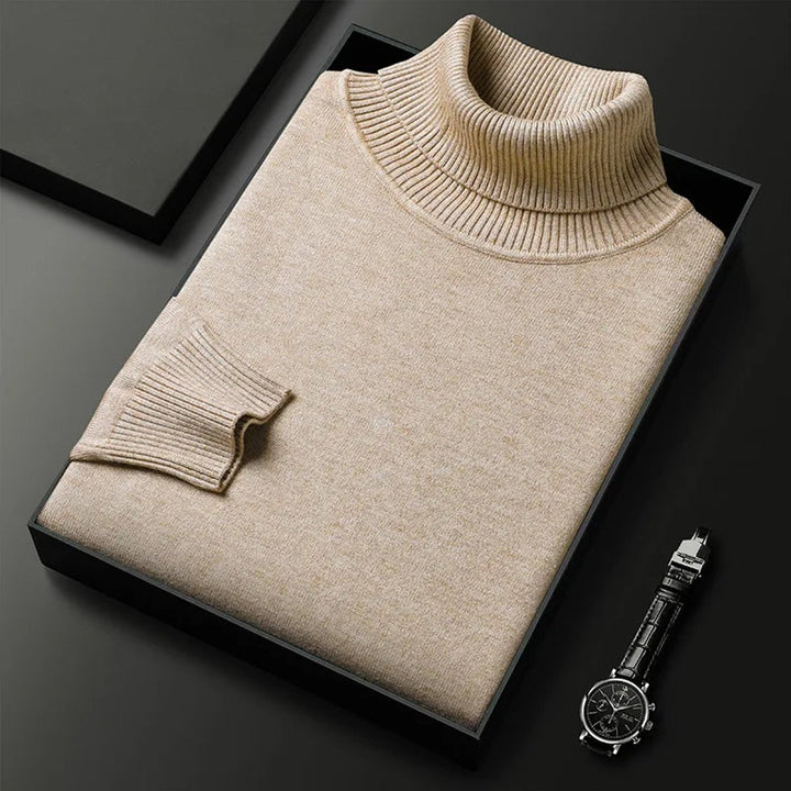 Mens Jumper Cashmere Blend Turtleneck Ribbed Knit Pullover