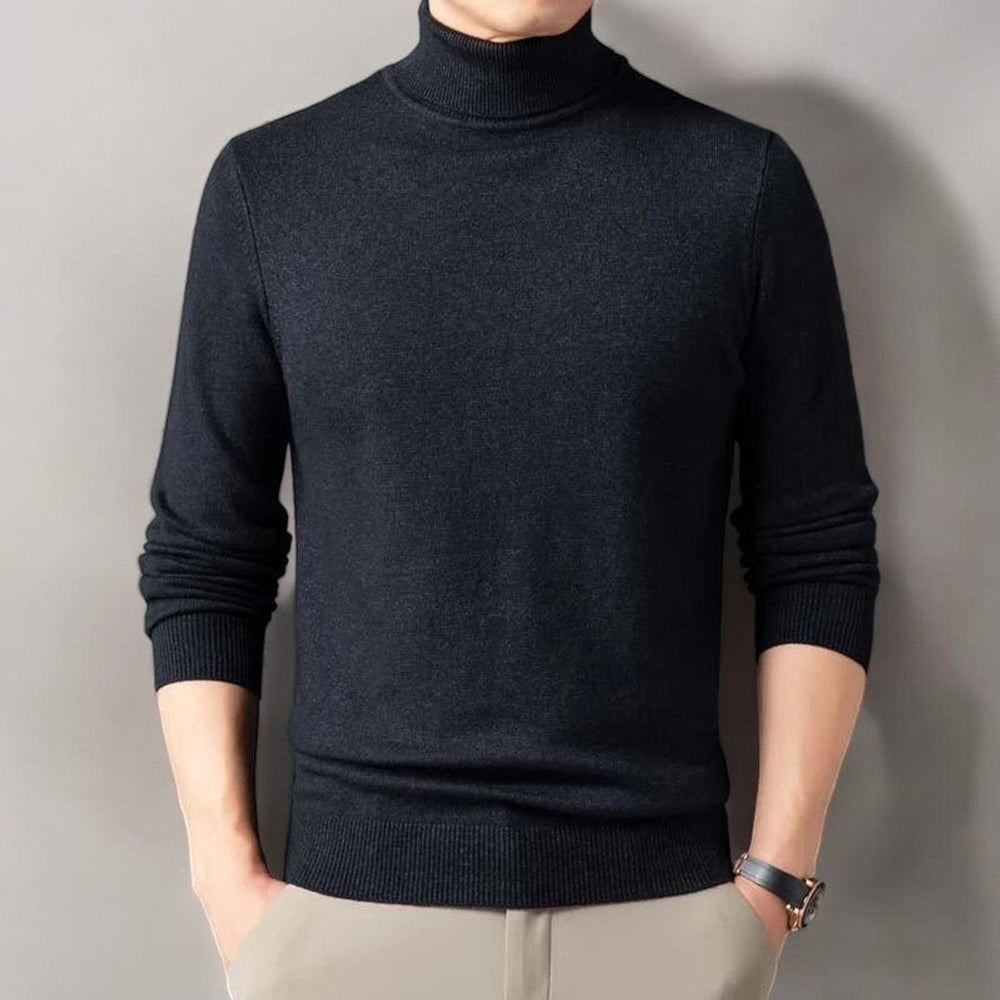 Mens Jumper Cashmere Blend Turtleneck Ribbed Knit Pullover