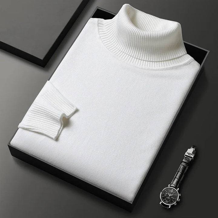Mens Jumper Cashmere Blend Turtleneck Ribbed Knit Pullover
