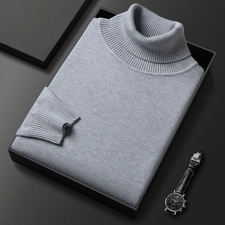 Mens Jumper Cashmere Blend Turtleneck Ribbed Knit Pullover
