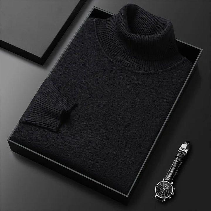 Mens Jumper Cashmere Blend Turtleneck Ribbed Knit Pullover