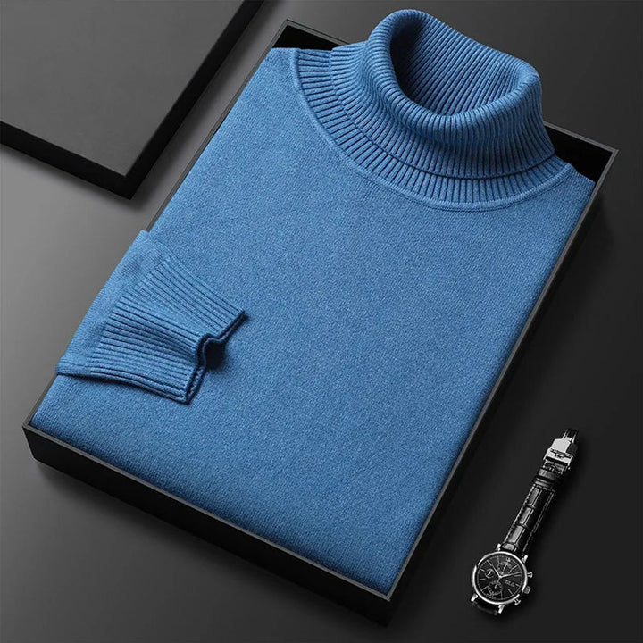 Mens Jumper Cashmere Blend Turtleneck Ribbed Knit Pullover