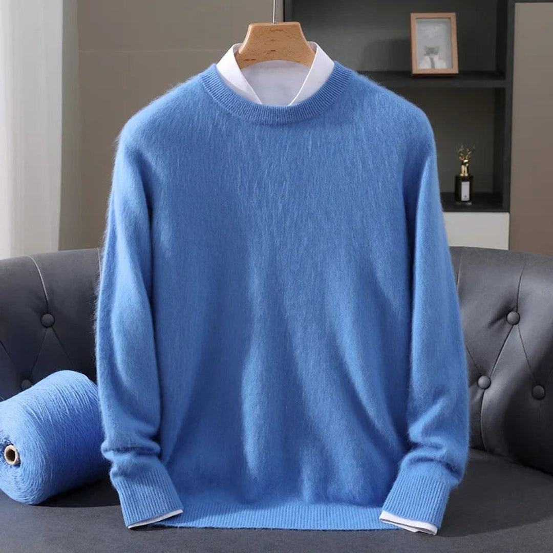 Mens Jumper Cashmere Mink Blend Crew Neck Knitted Pullover