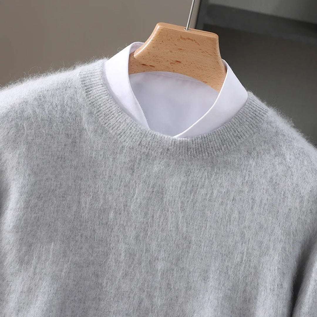 Mens Jumper Cashmere Mink Blend Crew Neck Knitted Pullover