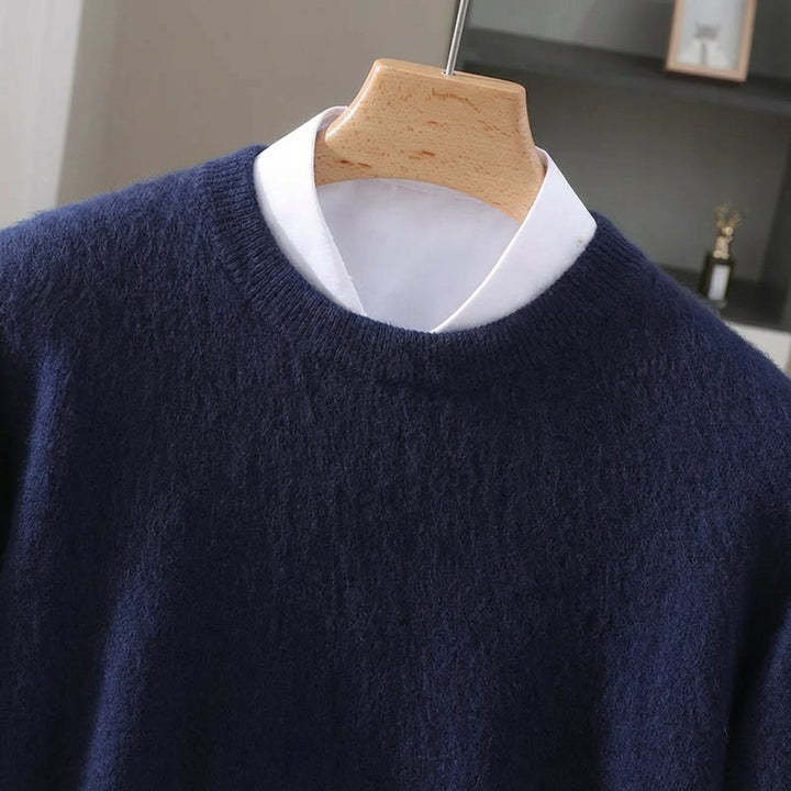 Mens Jumper Cashmere Mink Blend Crew Neck Knitted Pullover