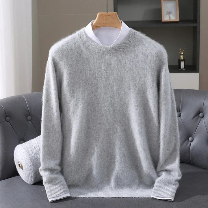 Mens Jumper Cashmere Mink Blend Crew Neck Knitted Pullover