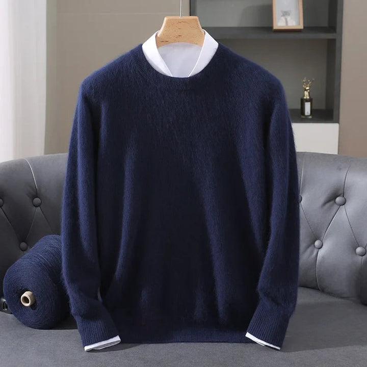Mens Jumper Cashmere Mink Blend Crew Neck Knitted Pullover