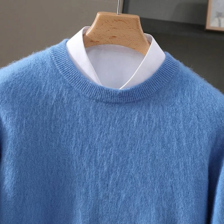 Mens Jumper Cashmere Mink Blend Crew Neck Knitted Pullover