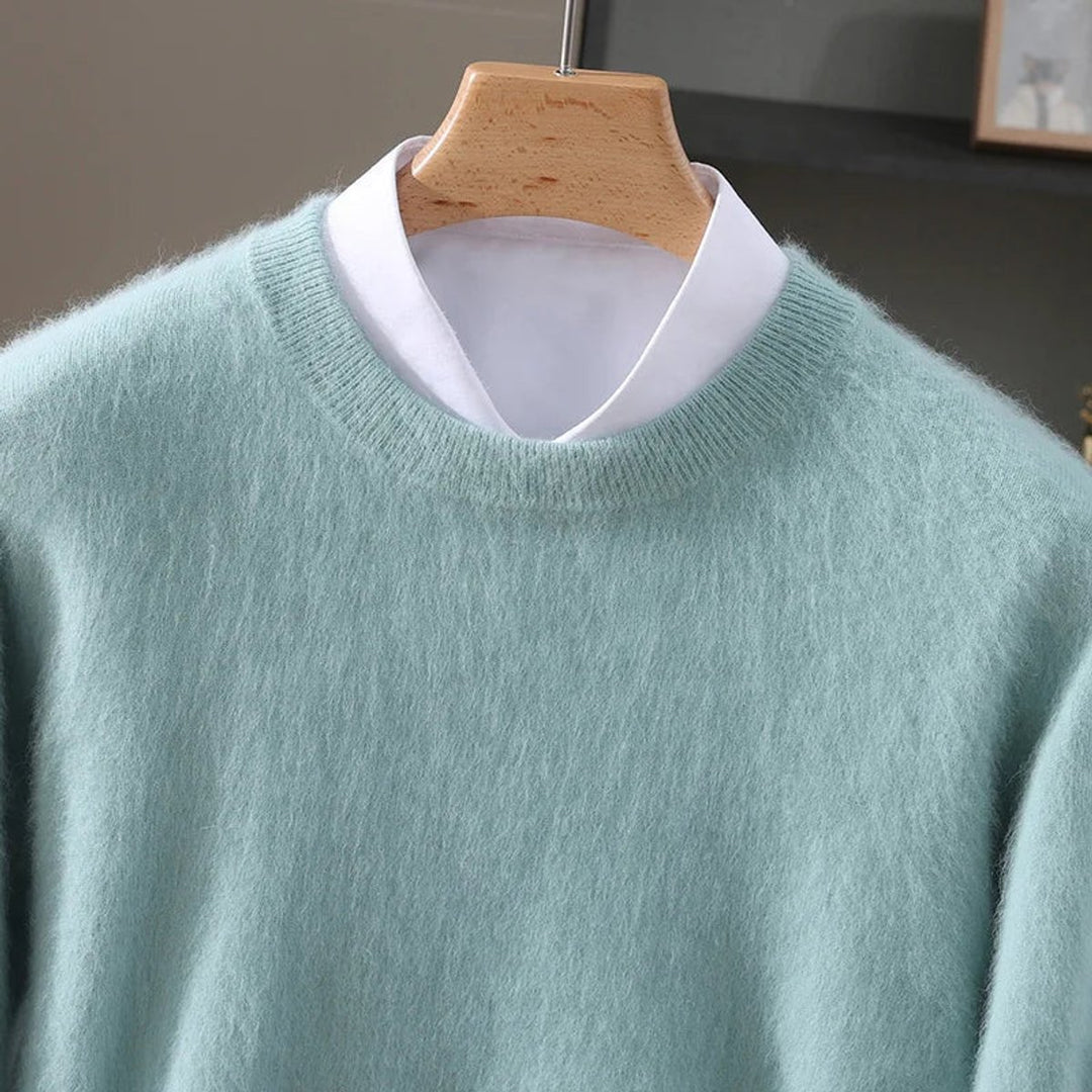 Mens Jumper Cashmere Mink Blend Crew Neck Knitted Pullover