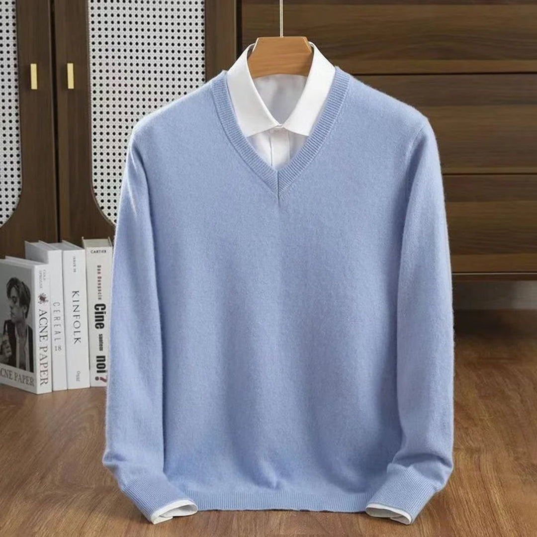 Mens Jumper Cashmere V-Neck Knitted Pullover
