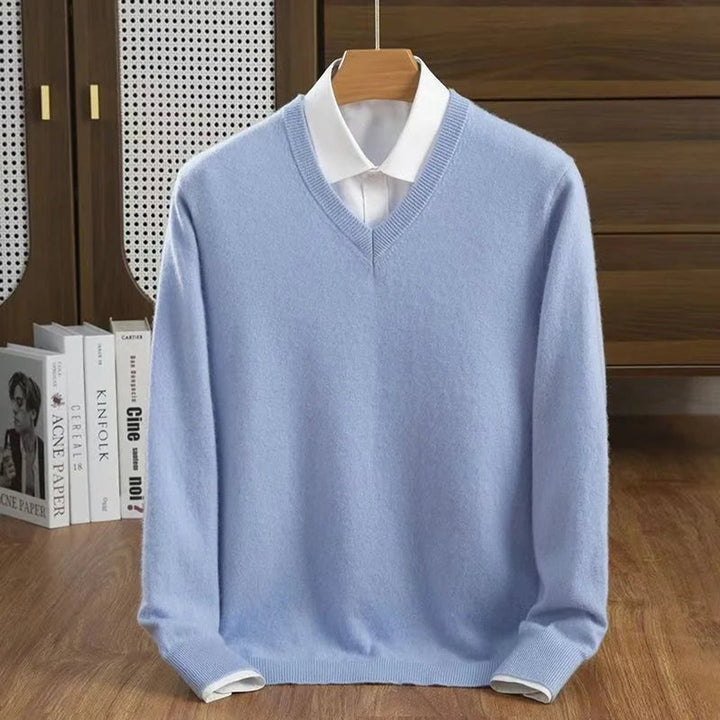 Mens Jumper Cashmere V-Neck Knitted Pullover