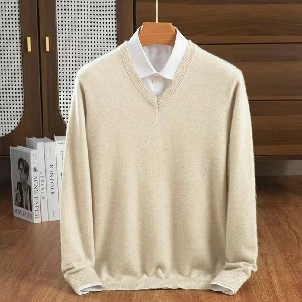 Mens Jumper Cashmere V-Neck Knitted Pullover