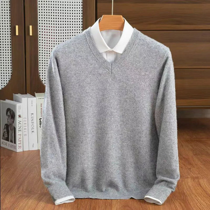 Mens Jumper Cashmere V-Neck Knitted Pullover