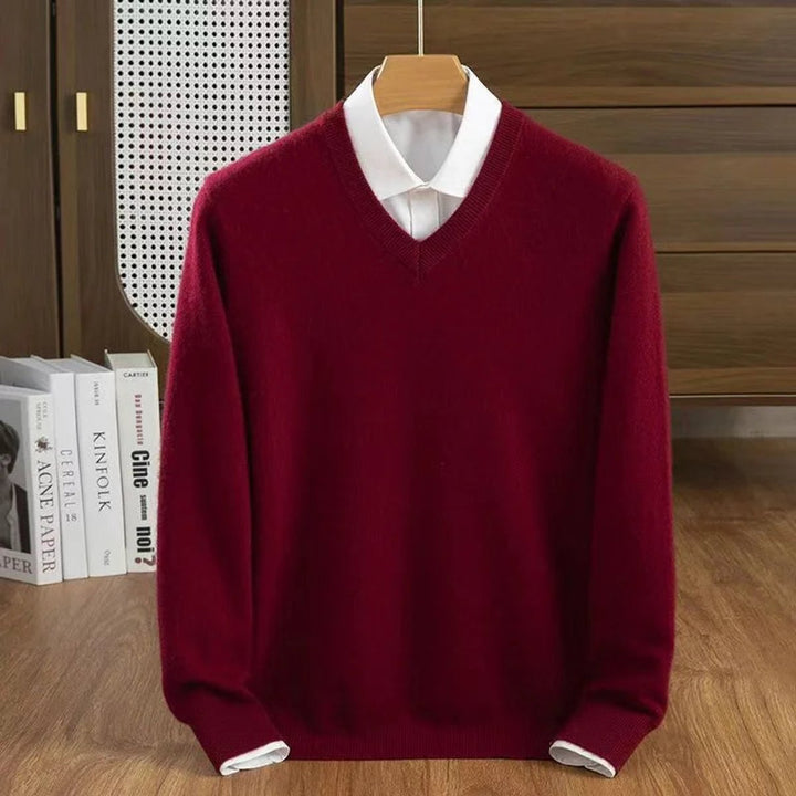 Mens Jumper Cashmere V-Neck Knitted Pullover