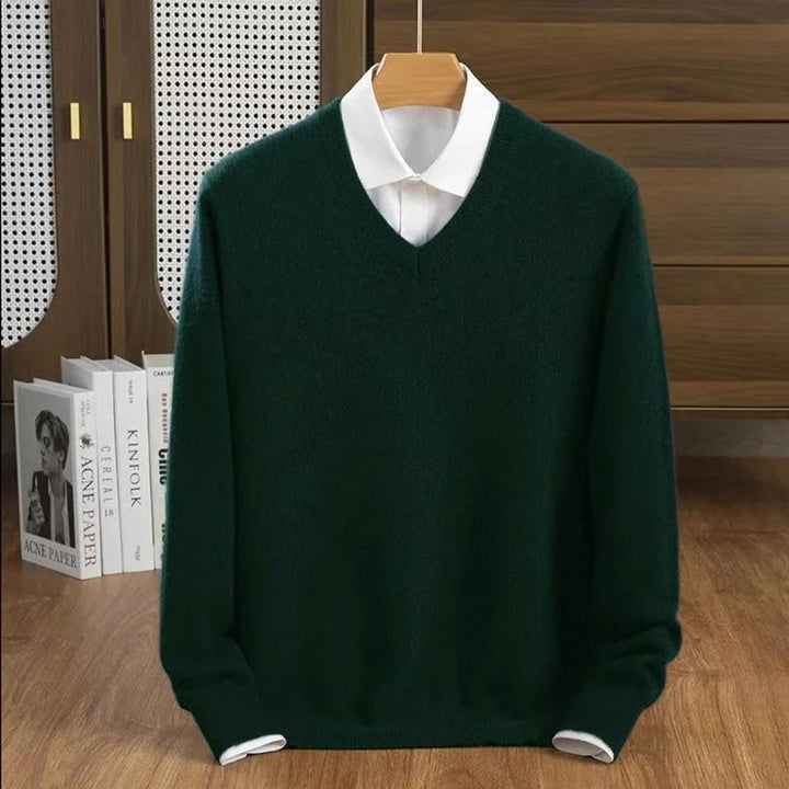 Mens Jumper Cashmere V-Neck Knitted Pullover