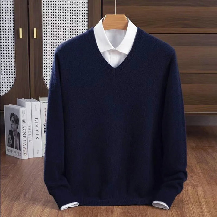 Mens Jumper Cashmere V-Neck Knitted Pullover