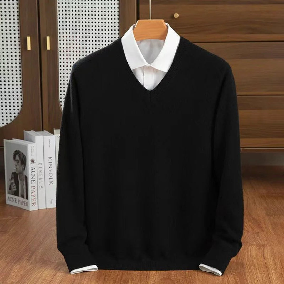 Mens Jumper Cashmere V-Neck Knitted Pullover