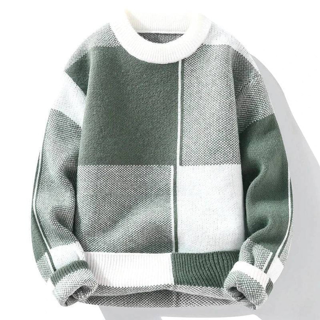 Mens Jumper Colour Block Relaxed Fit Knitted Crew Neck Pullover