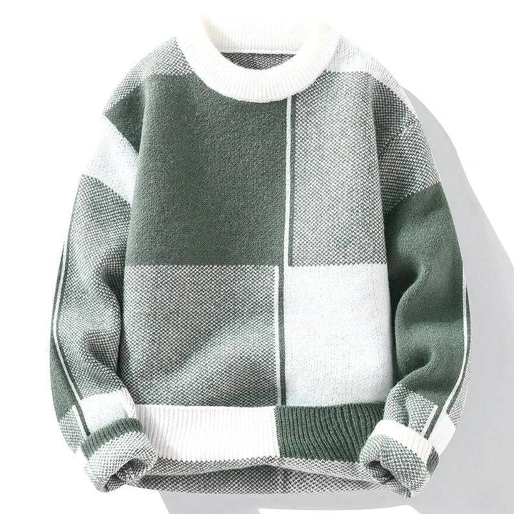 Mens Jumper Colour Block Relaxed Fit Knitted Crew Neck Pullover