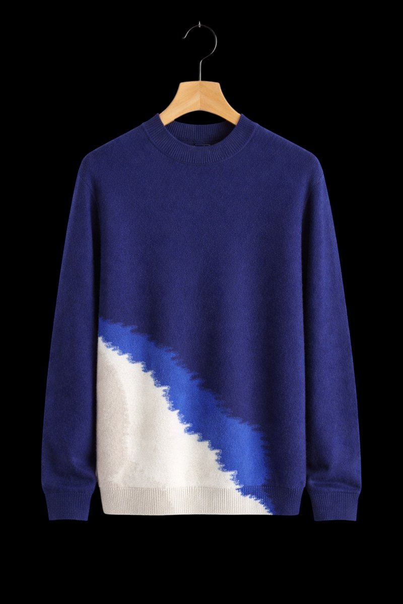 Mens Jumper Fine Wool Crewneck Ocean Gradient Knit Pullover