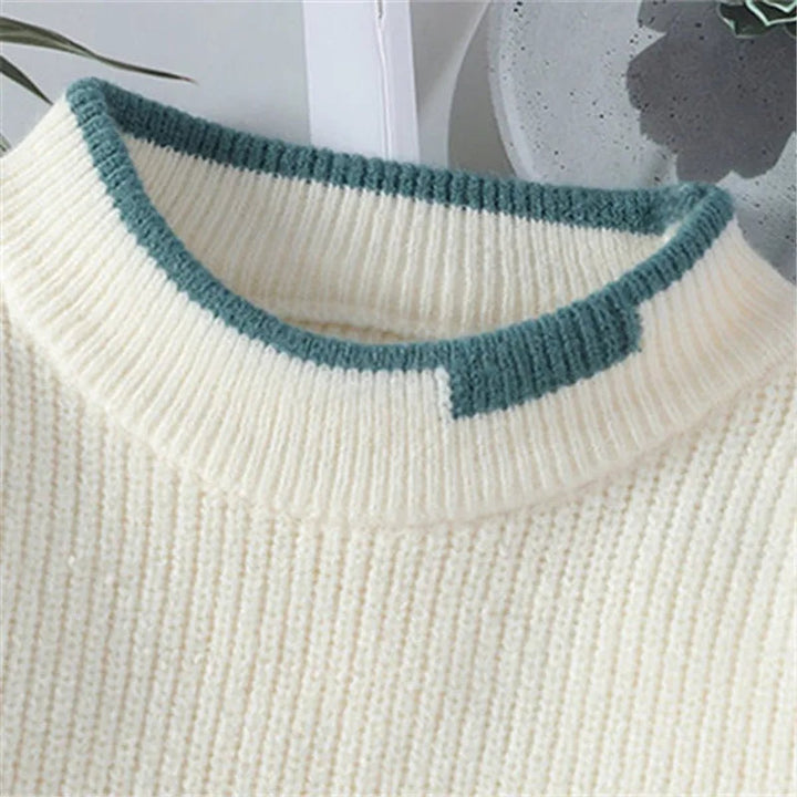 Mens Jumper Geometric Patchwork Heavyweight Cotton Knit Pullover