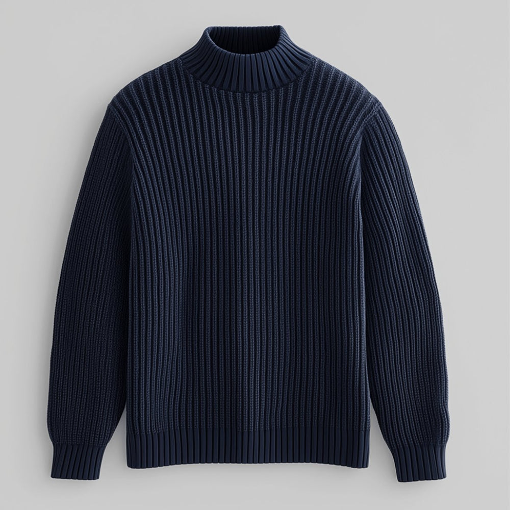Mens Jumper Heavyweight Cotton Ribbed Mock Neck Pullover