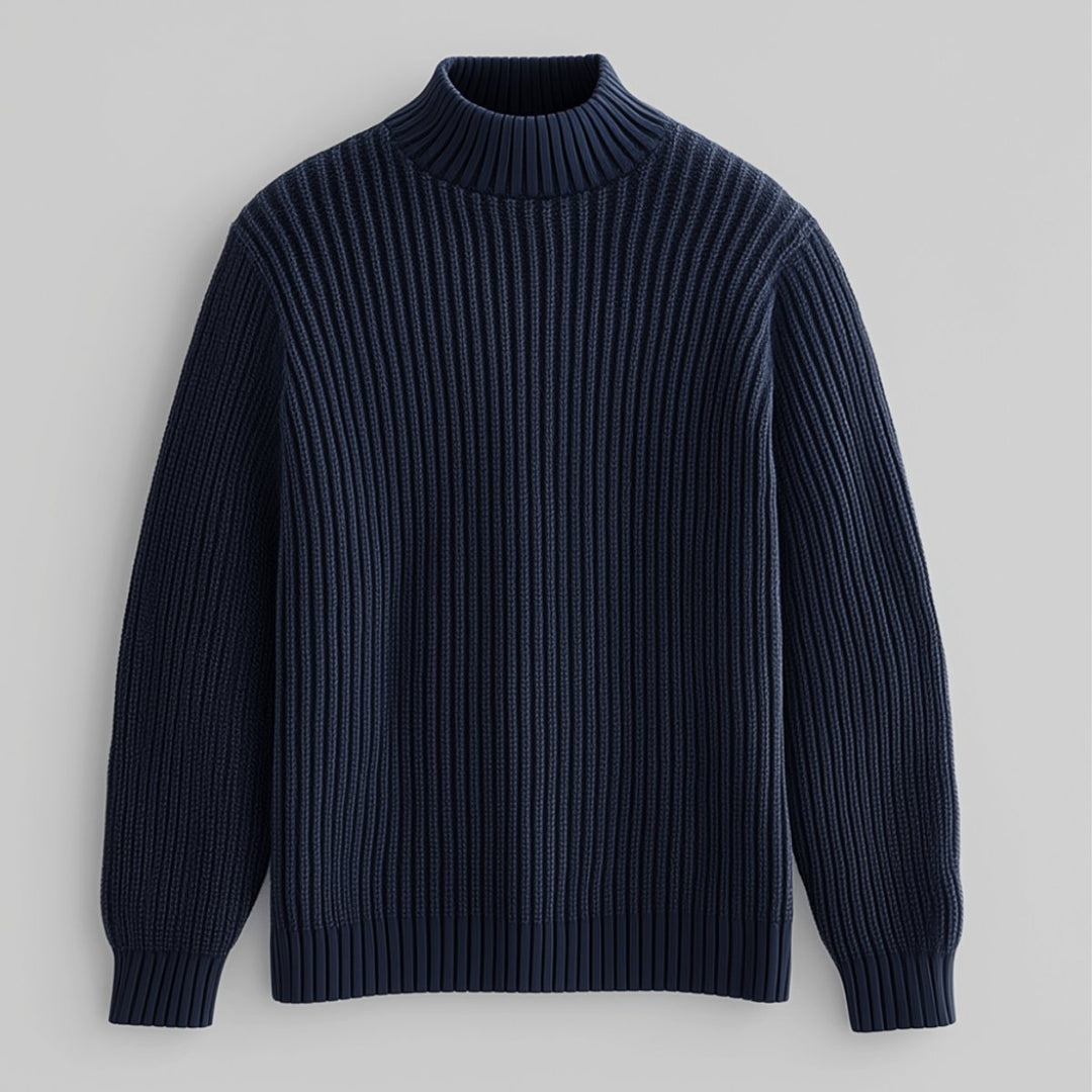 Mens Jumper Heavyweight Cotton Ribbed Mock Neck Pullover