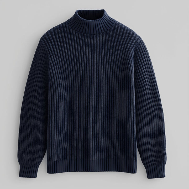 Mens Jumper Heavyweight Cotton Ribbed Mock Neck Pullover