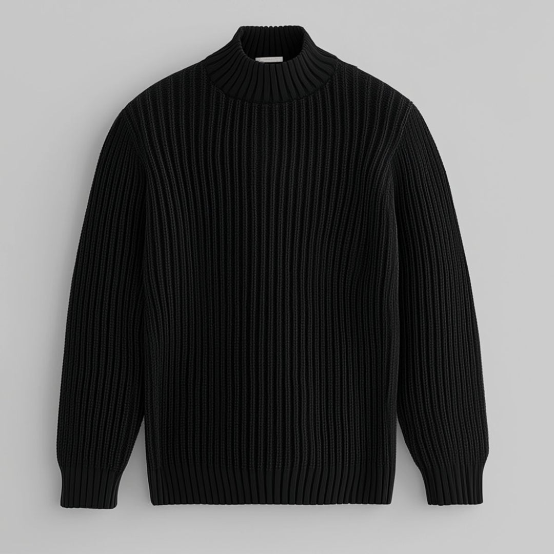 Mens Jumper Heavyweight Cotton Ribbed Mock Neck Pullover