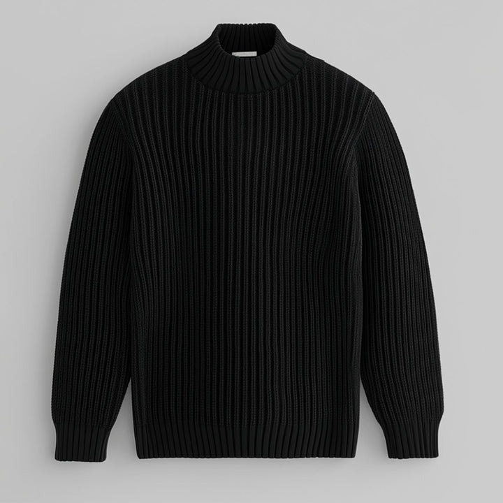 Mens Jumper Heavyweight Cotton Ribbed Mock Neck Pullover