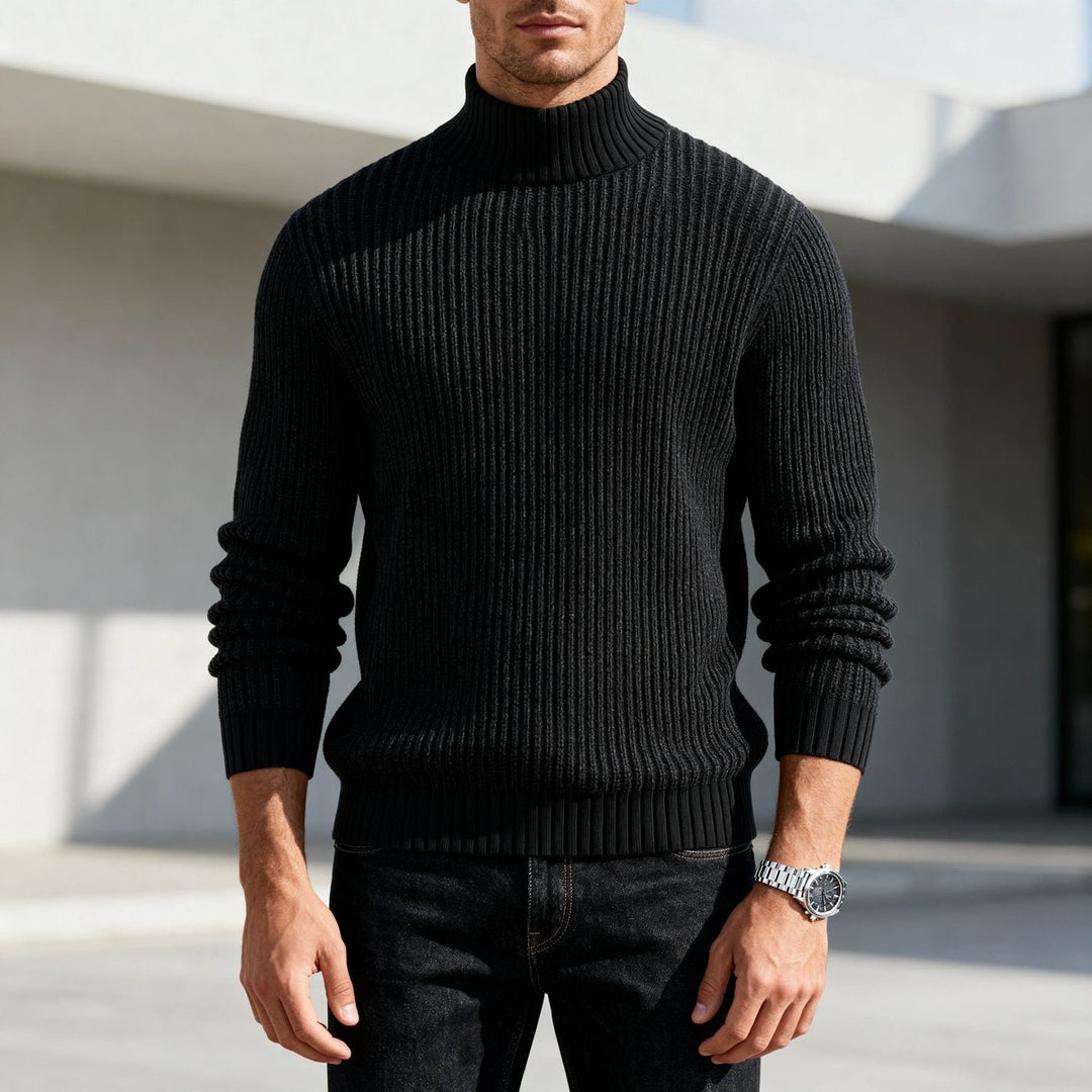 Mens Jumper Heavyweight Cotton Ribbed Mock Neck Pullover