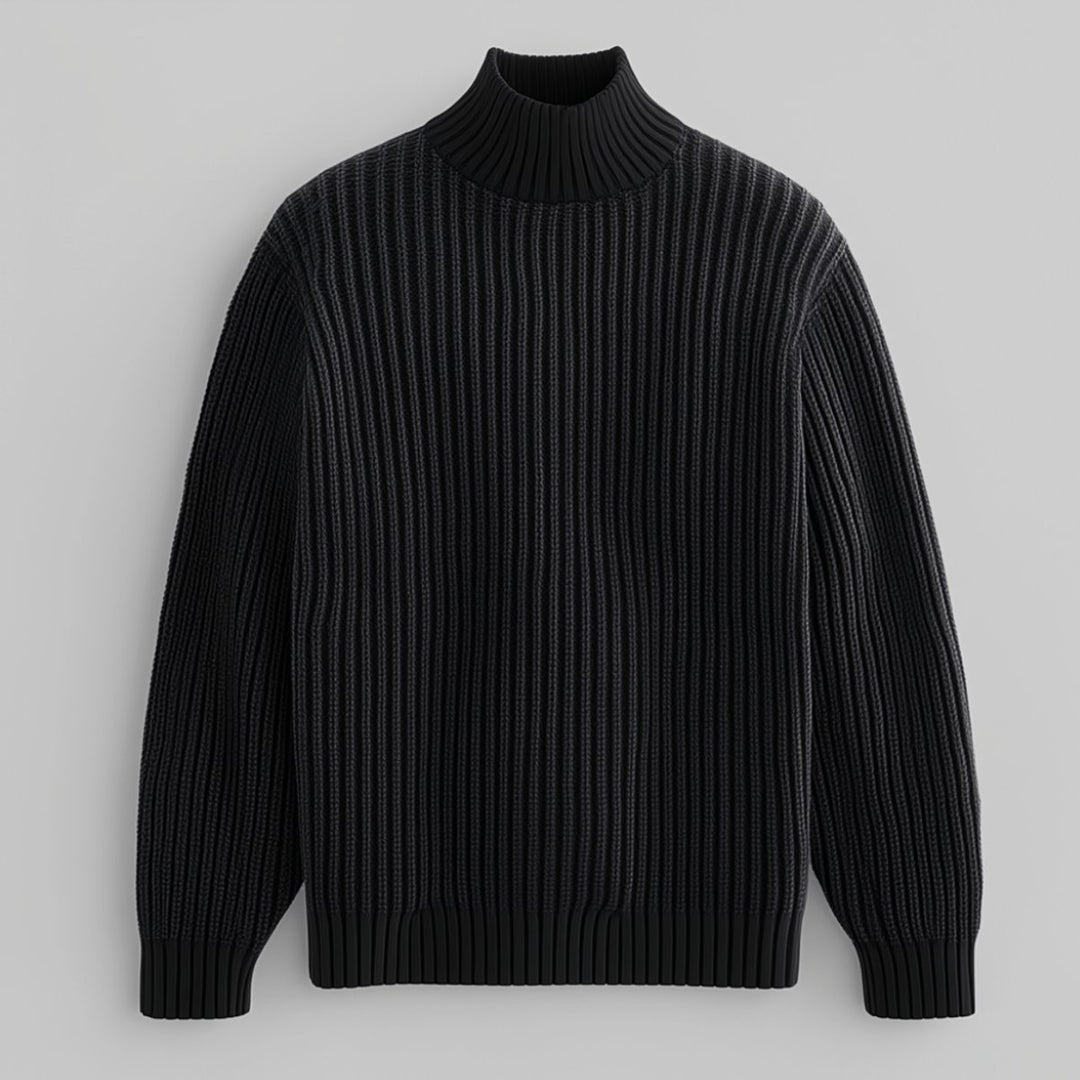 Mens Jumper Heavyweight Cotton Ribbed Mock Neck Pullover