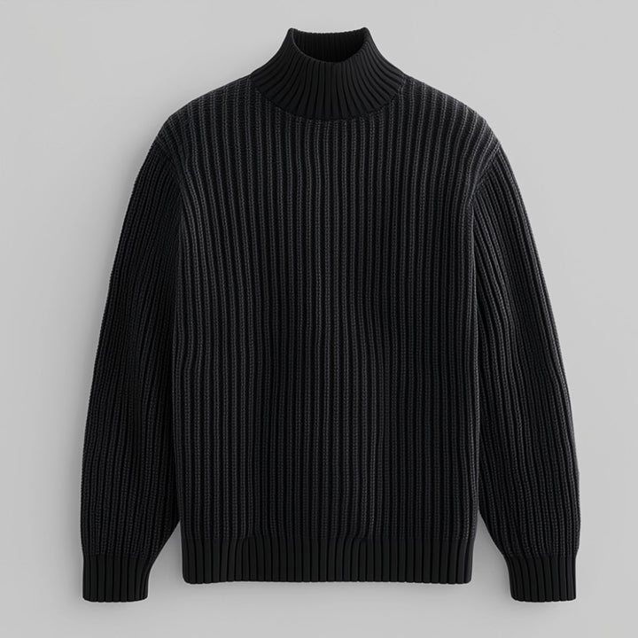 Mens Jumper Heavyweight Cotton Ribbed Mock Neck Pullover