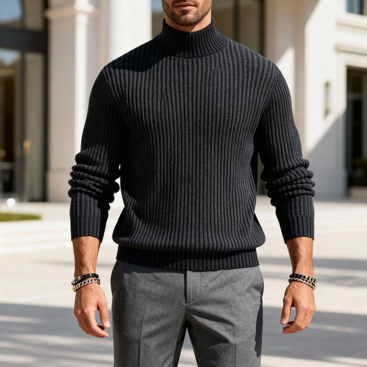 Mens Jumper Heavyweight Cotton Ribbed Mock Neck Pullover