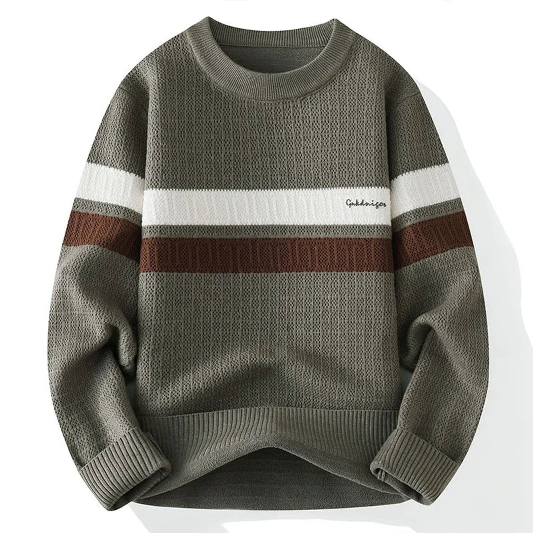 Mens Jumper Heritage Stripe Ribbed Crew Neck Knitted Pullover