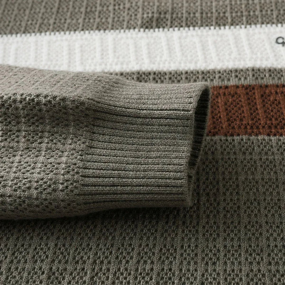 Mens Jumper Heritage Stripe Ribbed Crew Neck Knitted Pullover