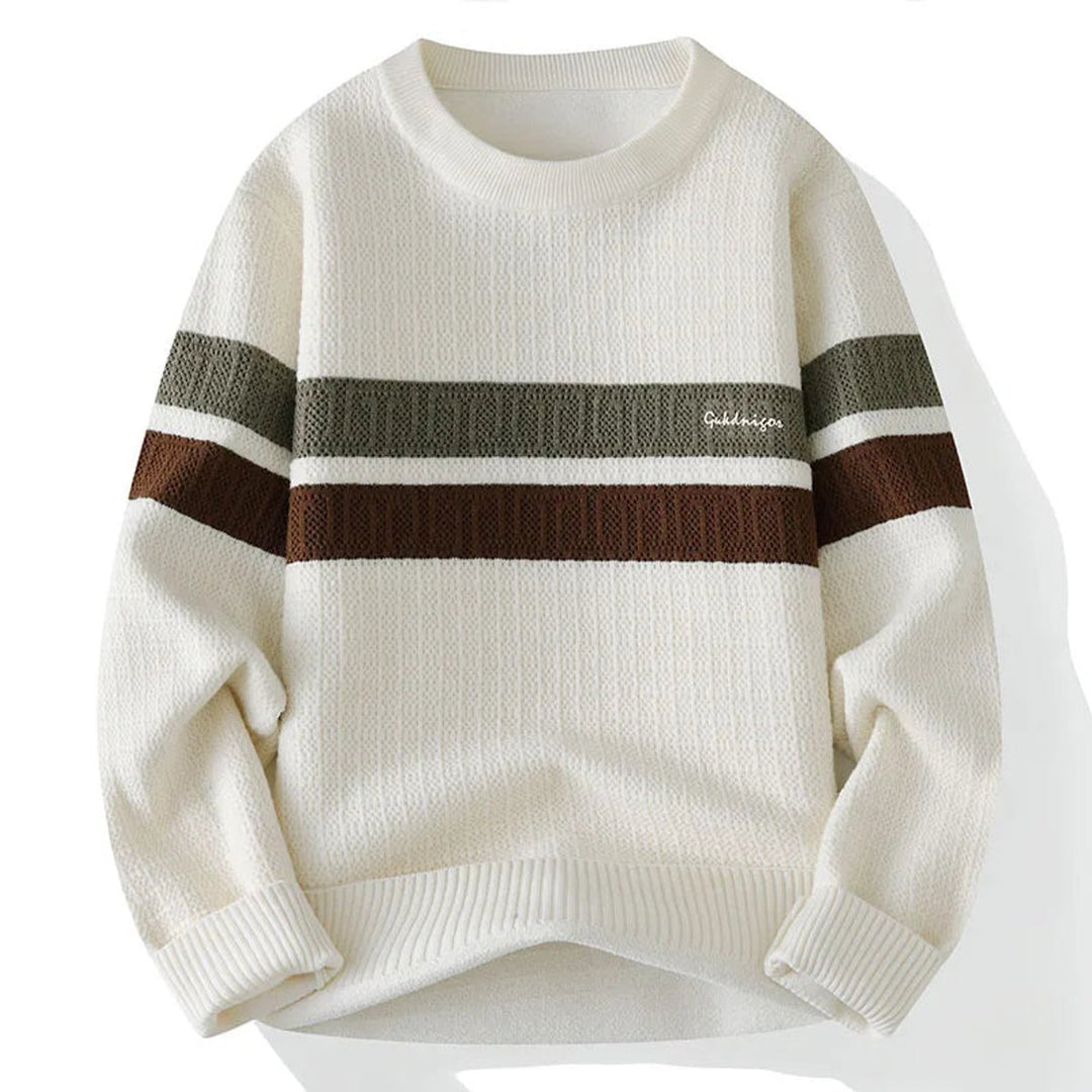 Mens Jumper Heritage Stripe Ribbed Crew Neck Knitted Pullover