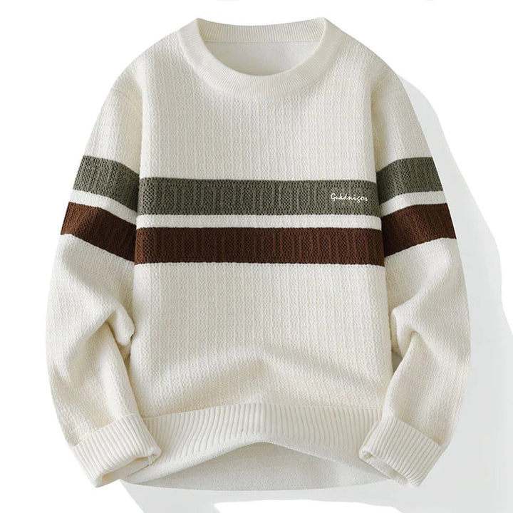 Mens Jumper Heritage Stripe Ribbed Crew Neck Knitted Pullover